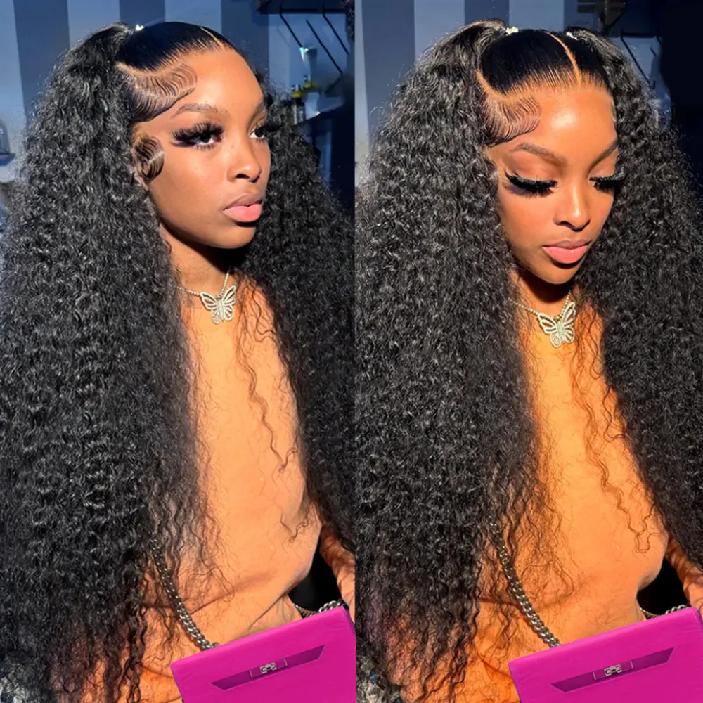 Bling Hair Kinky Curly 13x6 13x4 Lace Front Wigs Human Hair 180% Density Curly Human Hair Wig for Women Natural Black HD Transparent Lace Frontal Wigs Human Hair Pre Plucked with Baby Hair backtoschool