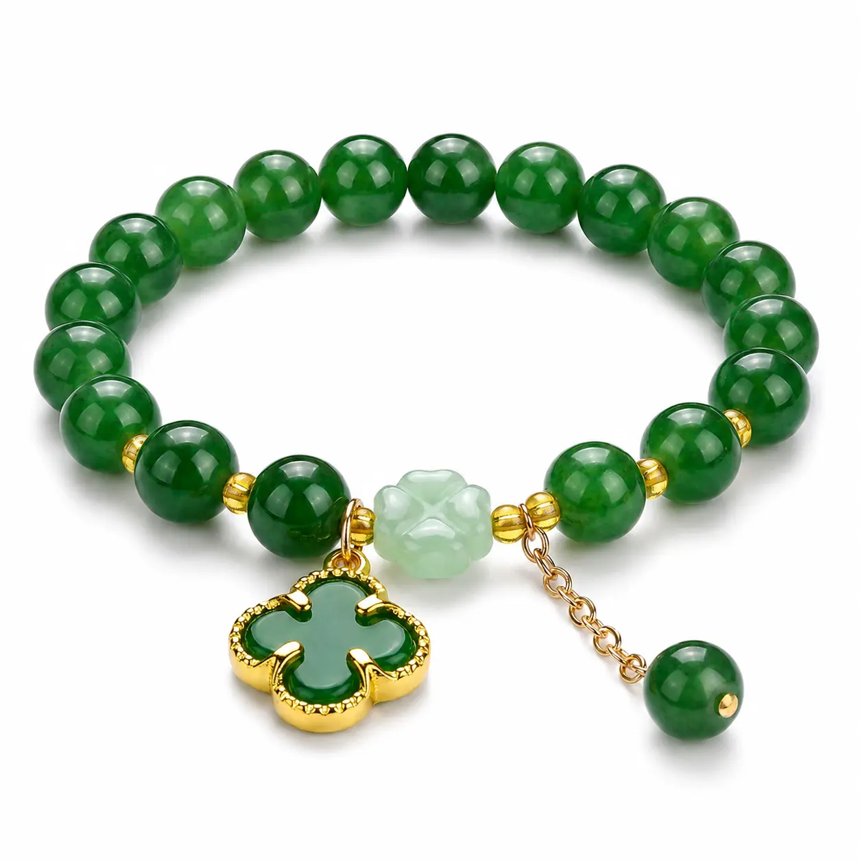 Money Magnet! Lucky Four-Leaf Clover Green Aventurine Bracelet - Manifest Wealth & Prosperity Crystal Charm tiktokshopbacktoschool