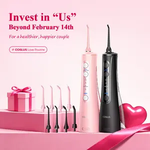 COSLUS Portable Water Flosser for Teeth: 4 Modes & 5 Intensity Levels Professional Electric Dental Pick for Sensitive Gums, Braces & Orthodontic - Cordless for Travel Use, for Adults, BPA-Free, Pink