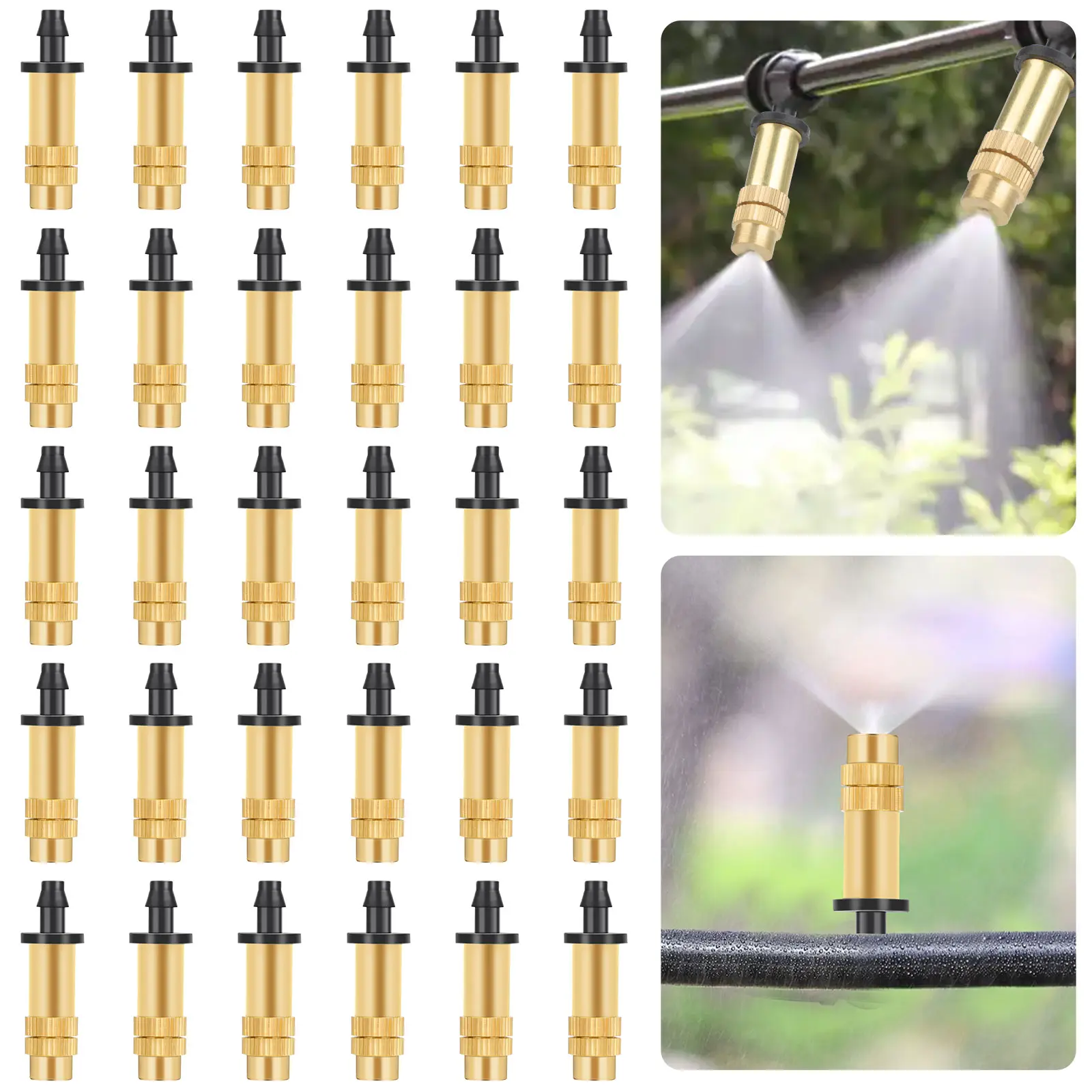 30Pcs Adjustable Copper atomizer nozzle –4/7mm PE Tubes Detachable Drippers for Drip Irrigation,Sprinkler Garden Cooling Irrigation for Lawn