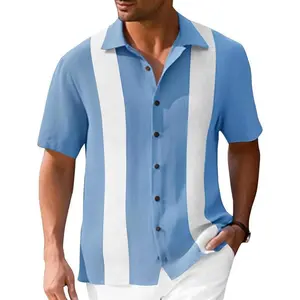 PASLTER Mens Vintage Bowling Shirts Short Sleeve Button Down Guayabera Beach Shirts for Men Menswear Top