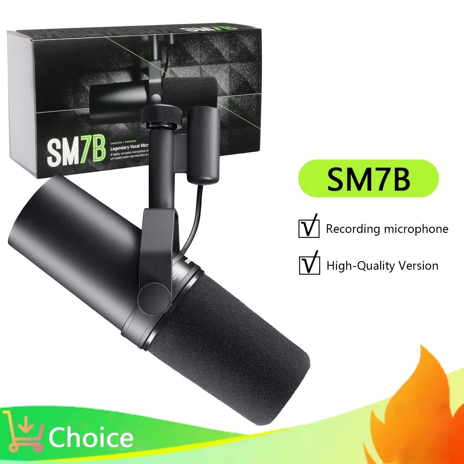 SM7B Professional Wired Dynamic Microphone - XLR Connector, Heavy-Duty Construction, Shock Mount, Detachable Windscreen, Live Audio Equipment for Podcast Setup, Hanging Audio Use