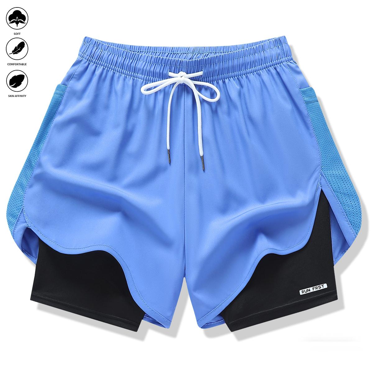 Pack of 5 women’s casual athletic shorts, solid color, faux two-piece design with built-in liner, elastic drawstring waistband, suitable for outdoor fitness, running, sports, and casual wear; women’s shorts Pack of 5 women’s casual athletic shorts, solid color, faux two-piece design with built-in liner, elastic drawstring waistband, suitable for outdoor fitness, running, sports, and casual wear; women’s shorts