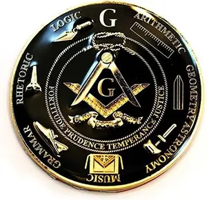 Seven Liberal Arts Round Masonic Auto Emblem - [Black & Gold][3'' Diameter]
