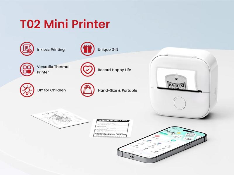 Phomemo T02 Mini Thermal Printer Wireless Pocket Printer for DIY, Journal, Student Birthday Gift - Green Sticker Bluetooth Portable toy