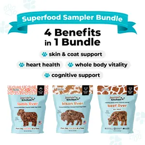 Superfood Liver Bundle 3x - Bison liver, lamb liver, beef liver bundle - single ingredient, human grade, USA sourced & made , vet recommended healthy dog treats