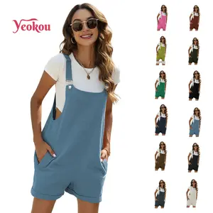 Yeokou Women's Cotton Linen Shorts Overall Casual Summer Bib Jumpsuits with Pockets Yeokou Women's Cotton Linen Shorts Overall Casual Summer Bib Jumpsuits with Pockets