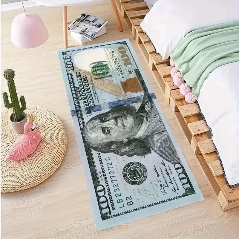 Dollar Rug, 1 Count $100 Dollar Bill pattern rug, soft comfortable rug, Furry bedside mat, Decorative Rug, Home Decor Rug, House Decor Rug, suitable for corridor, kitchen, bedroom, living room