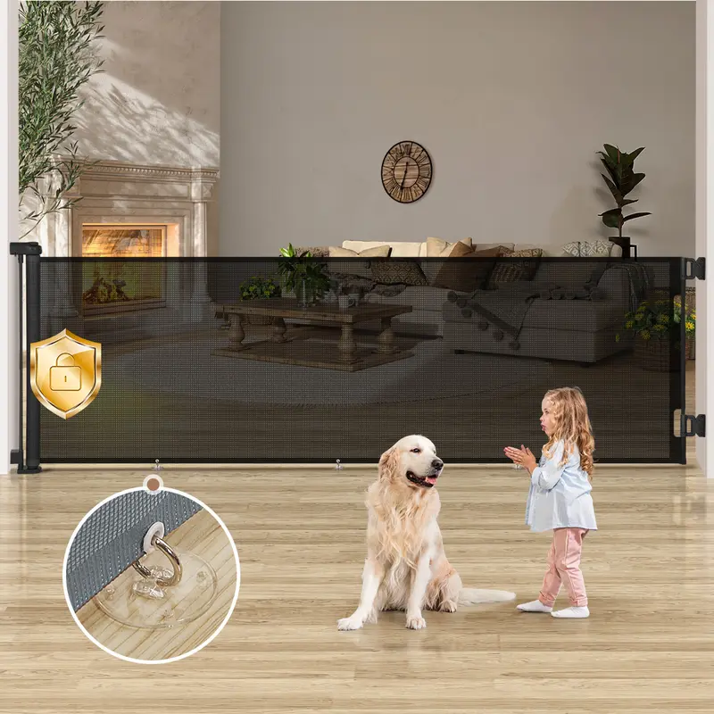 118" Retractable Baby Gates Extra Wide, Retractable Dog Gate for Large Openings, Extra Long Dog Gates for The House, Extra Large Mesh Pet Gate for Stairs, Doorways, Hallways, Indoor&Outdoor, Valentine's Day