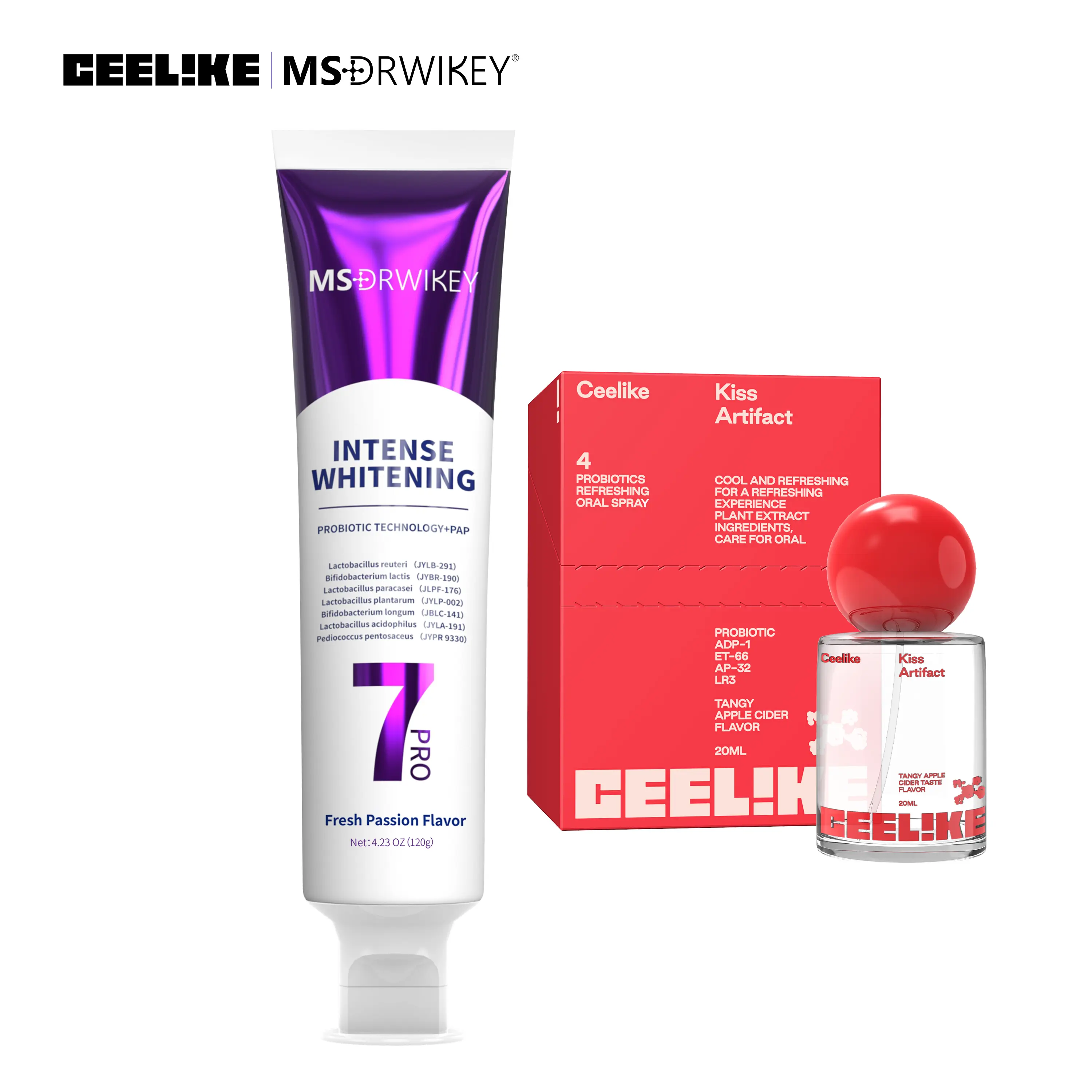 CEELIKE｜MSDRWIKEY Set-1 Toothpaste+1 Probiotic Oral Spray - Apple Vinegar Flavor｜Multi-Function Oral Care, Long-Lasting Freshness & Enamel Repair