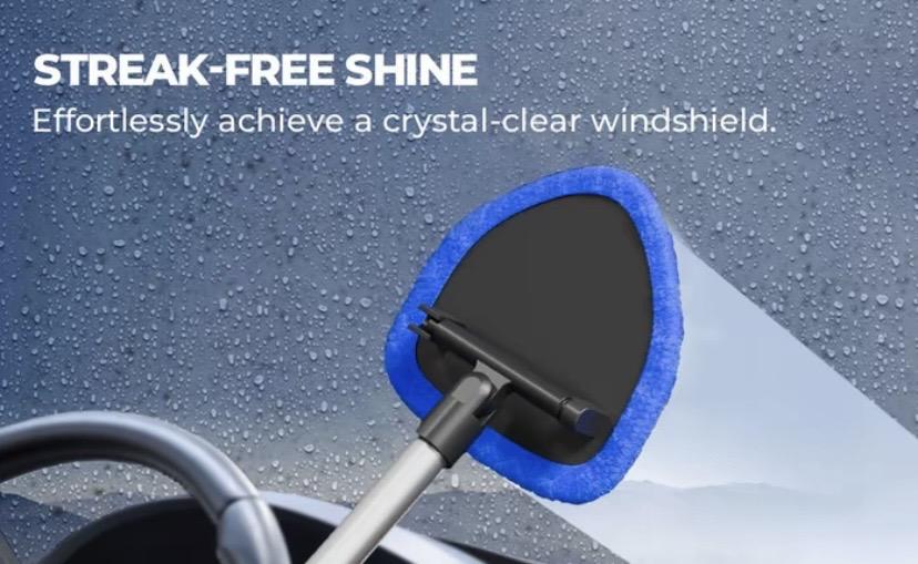 Windshield Cleaning Tool Microfiber Car WindowCleaner with Extendable Handle, Auto GlassCleaner with Reusable Pads for Car CleaningSupplies