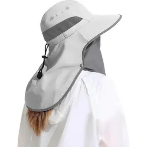 Outdoor Sun Hat Detachable Neck Face Flap UPF 50+UV Protection Visor Fishing Hats with Neck Flap for Men & Women