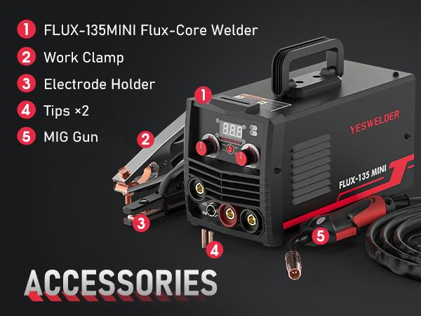 YesWelder FLUX-135MINI 135A 110V Gasless MIG Welder | 3-in-1 Flux Core/Lift TIG/Stick Inverter Welding Machine with Synergic Control YesWelder FLUX-135MINI 135A 110V Gasless MIG Welder | 3-in-1 Flux Core/Lift TIG/Stick Inverter Welding Machine with Synergic Control