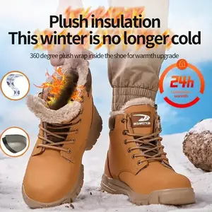 Men's Winter Steel Toe Snow Boots - Waterproof, Puncture-Resistant, Anti-Smash, Insulated, Fur Lined, Anti-Slip Tactical Hiking & Construction Safety Shoes for Extreme Cold Weather, Winter Boots Boy Closed