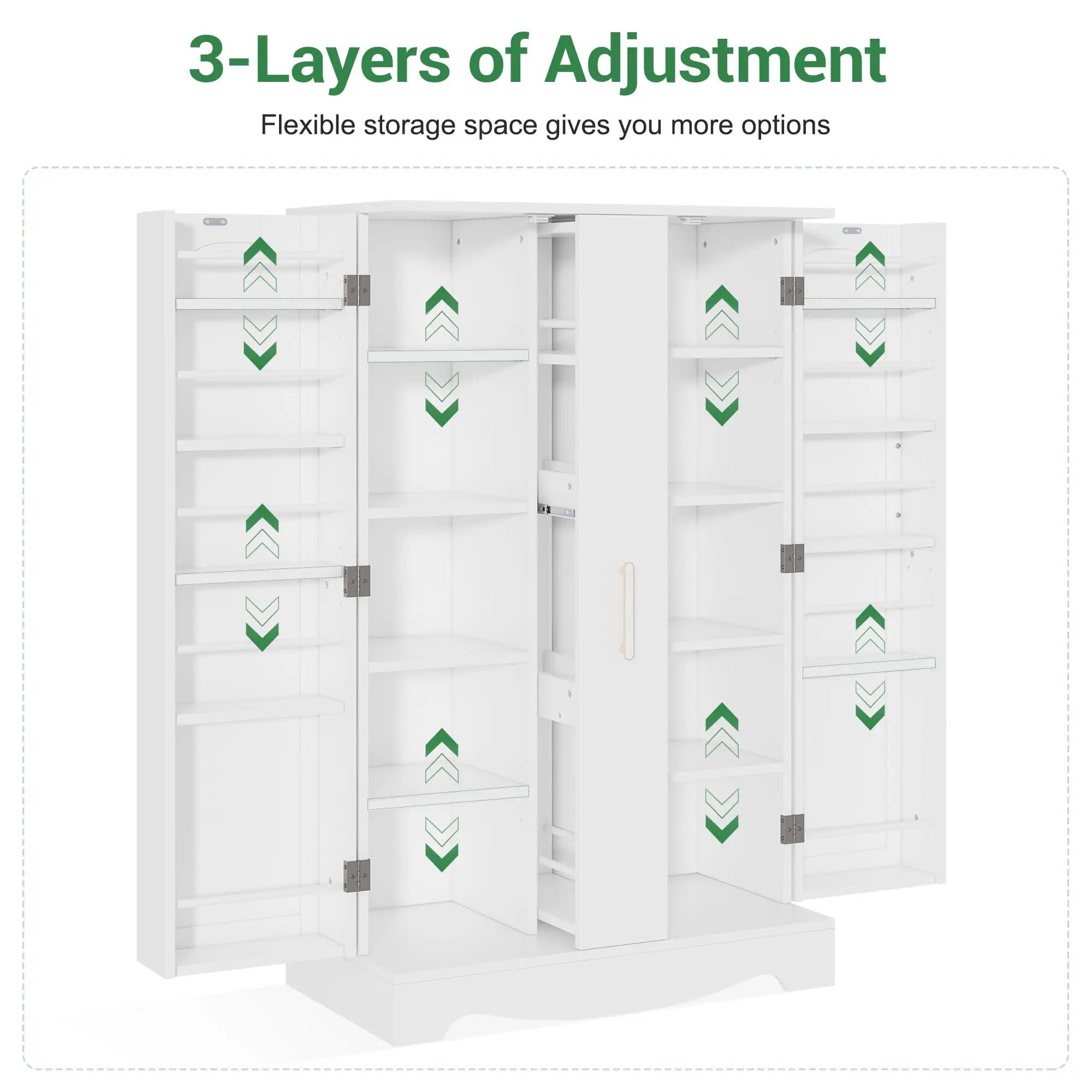 47" High White Modern Sturdy MDF Board Freestanding Kitchen Pantry - Smooth Finish Indoor Modern Home Furniture Storage, Compartmentalized Tall Cupboard with Large Drawer, Adjustable Shelf, Assembly Required