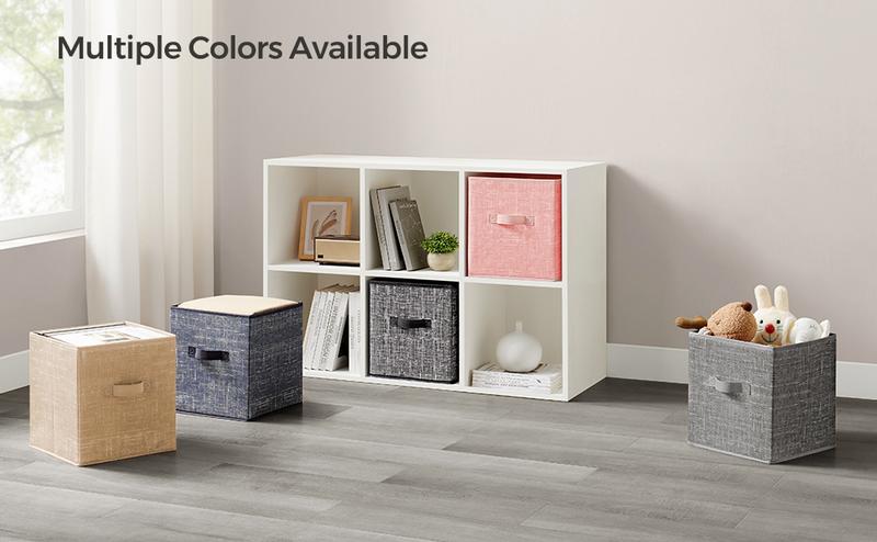 SONGMICS Storage Cubes, Non-Woven Fabric Bins with Double Handles, Set of 6, Closet Organizers for Shelves, Foldable, for Clothes, Cattail Gray Boxes