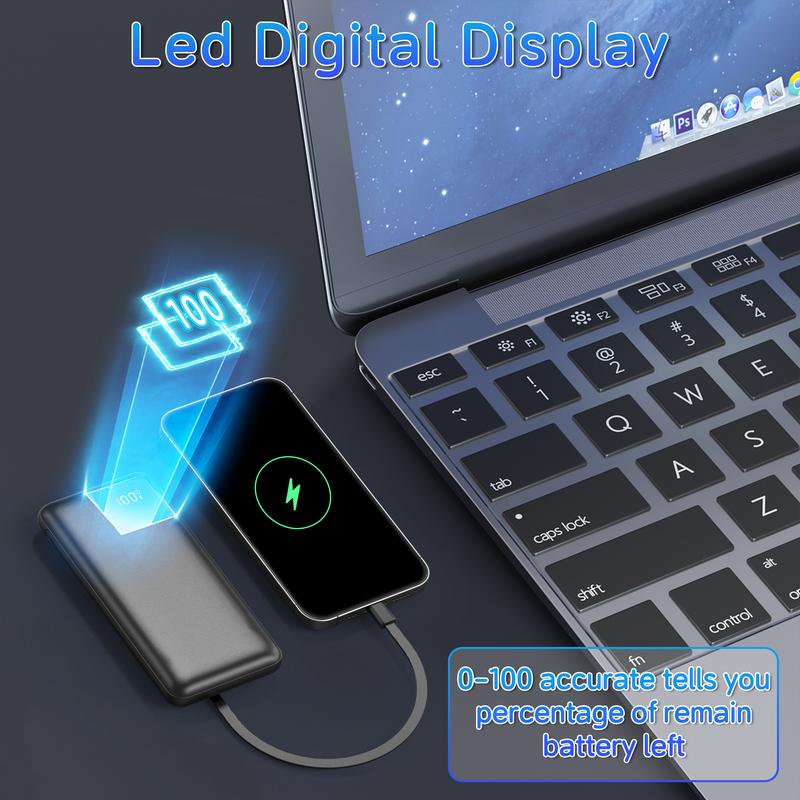 Slim 10000mAh Power Bank with Built-in Cables, 22.5W Fast Charging, Travel-Friendly Portable Charger for iPhone, Samsung, Android & More Smartphone Chargeable