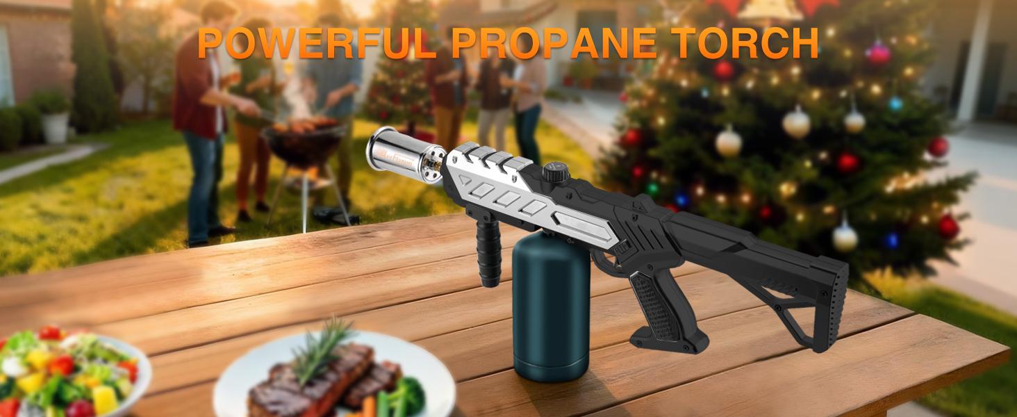 Powerful Propane Torch Gun, Kitchen Grill Torch with Detachable Design, Adjustable Flame Torch for Searing Steak, BBQ, Welding, Camping Charcoal(Tank Not Included)