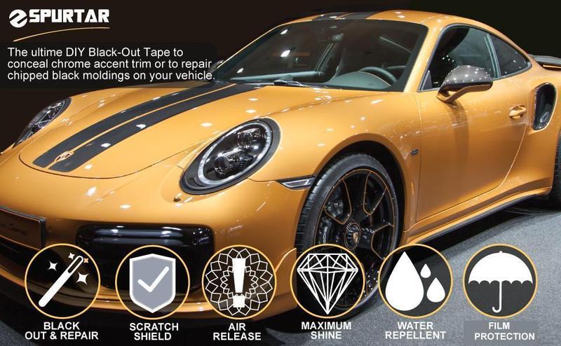 Spurtar Gloss Black Vinyl Wrap 4 Inch x 20ft Air-Release Adhesive Car Vinyl Tape Chrome Delete Wrap Roll DIY Car Exterior Decoration Door Edge Guard Vehicle Detailing Paper 10CM x 6M