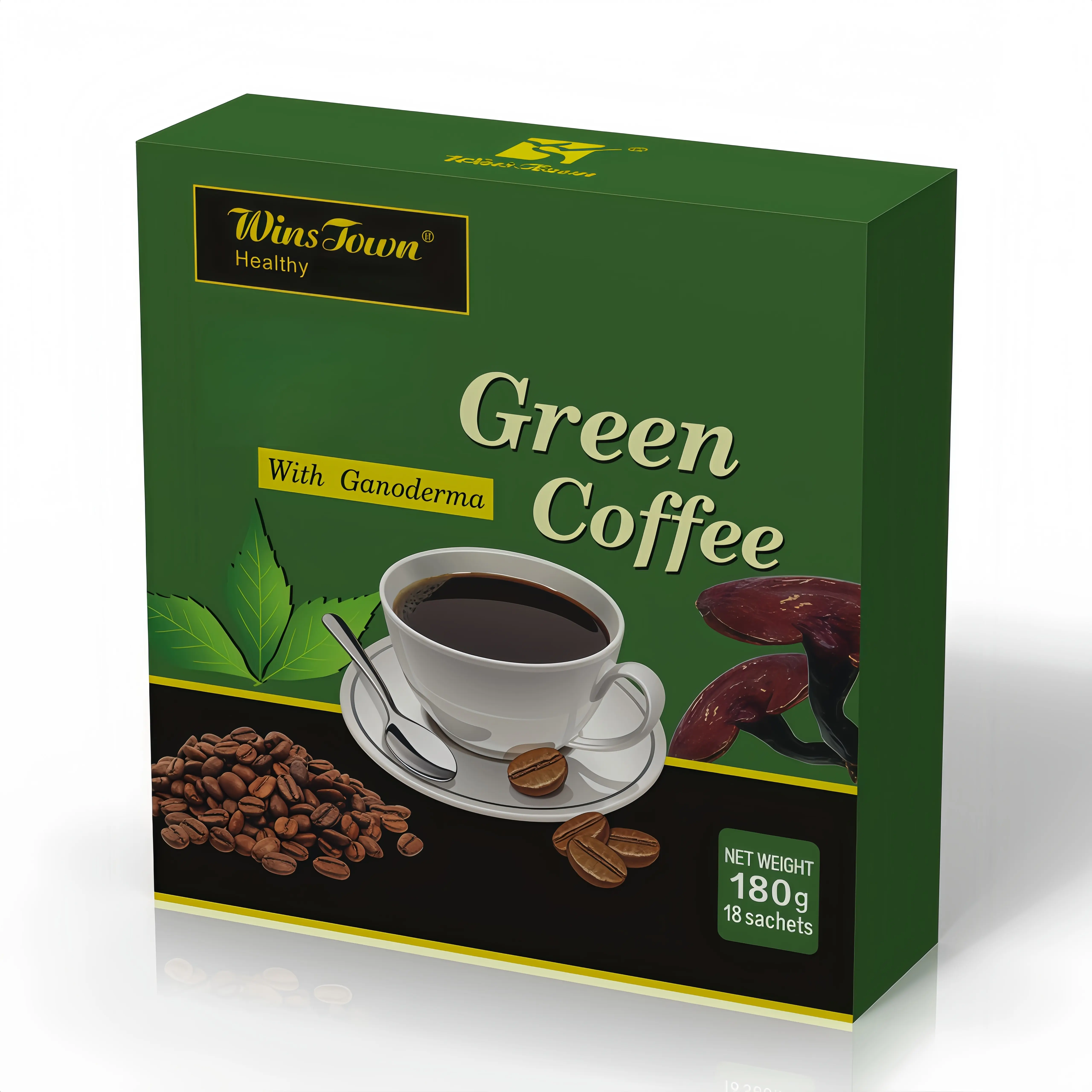 WinsTown Green Coffee Bean Extract Powder Coffee Drink Mix - Gluten-Free, Low Fat, 10 Natural Blends Supplements, 180g (18 Sachets), Instant Natural Herbal Beverage, Natural Coffee Alternative