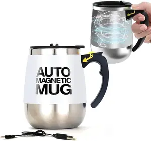 CuteInnovation Rechargeable Self Stirring Mug - Magnetic Electric Auto Mixing Stainless Steel Cup for Office/Kitchen/Travel/Home Coffee/Tea/Hot Chocolate/Milk-390 ml/13.2 oz(White)