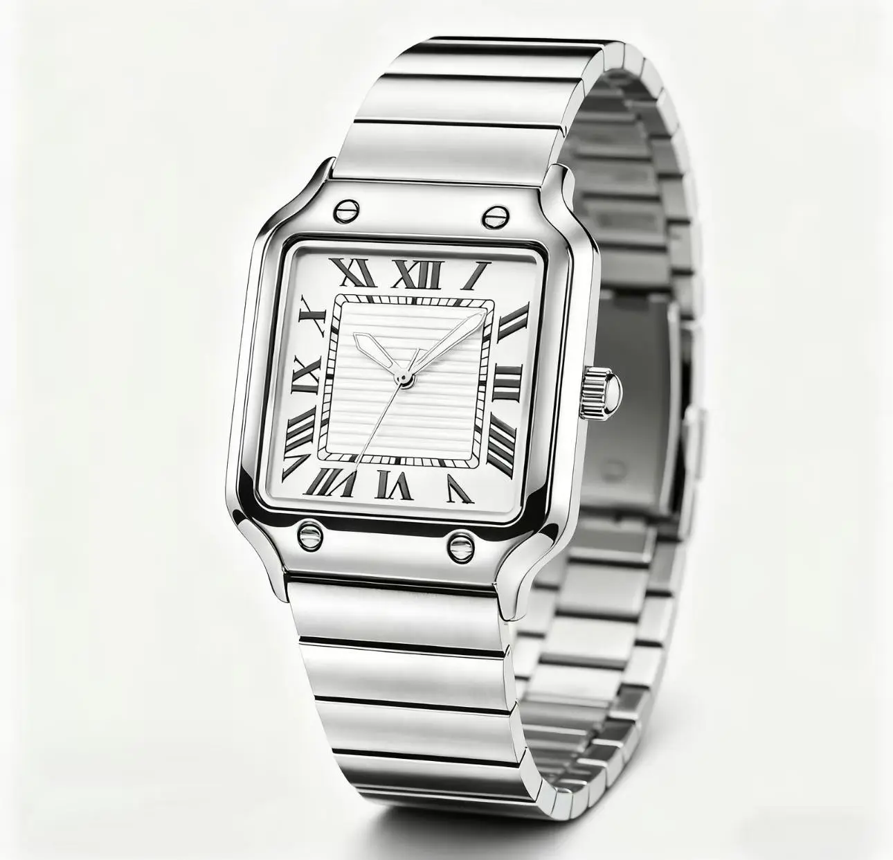 Sharp Sing True SnowUnisex Simple Quartz Wrist Watch - 40mm White Dial, Silver Square Bezel, Silver Stainless Steel Bracelet