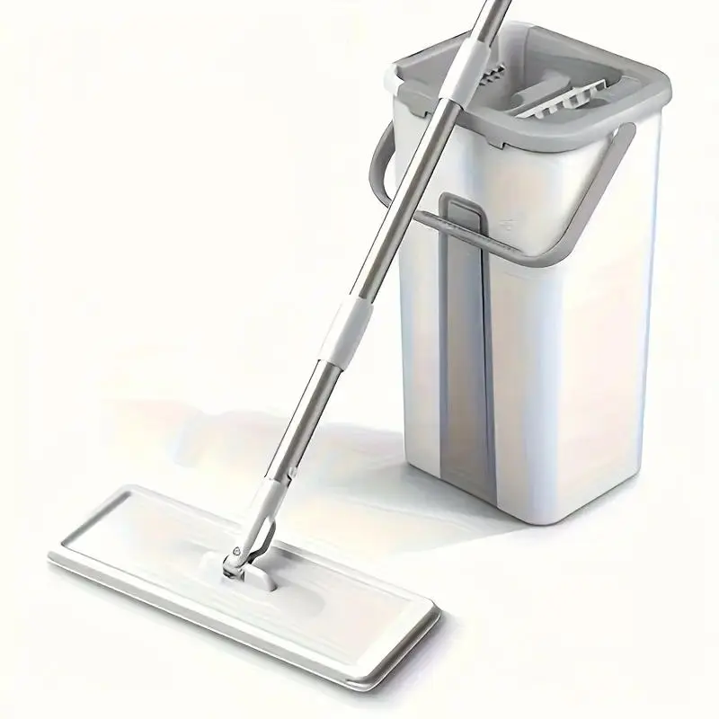 Mop and Bucket Set  for Home Floor Cleaning,6 Reusable Microfiber Pads,Extended Stainless Steel Handle,Ideal for Hardwood,Wood,Laminate Floors,and Bathroom Mop