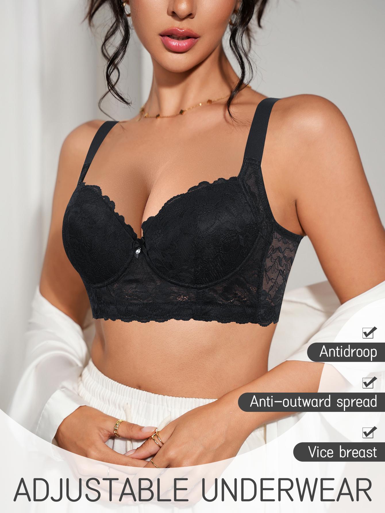 3PCS Women’s push up bra Set Lace Back Soft Comfortable Elegant Breathable Underwear Full Coverage minimizer bra, Longline Bustier Bra for Everyday Wear  Shapewear Lingerie in Black White Pink Womenswear