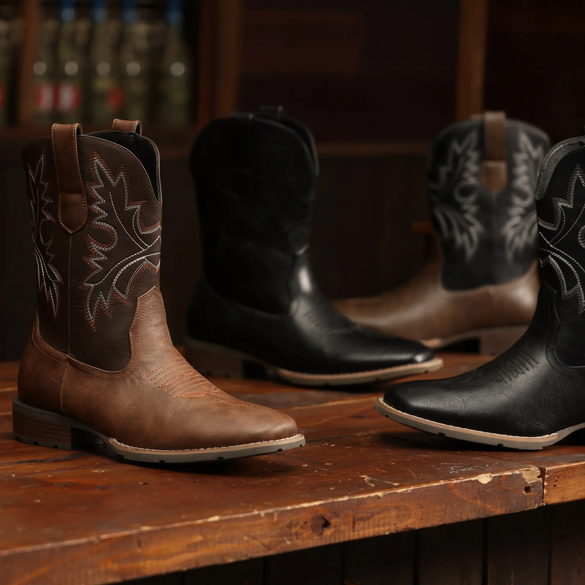 【NewColors】Eleet Cowboy Boots for Men -Square Toe Botas with Classic Embroidered, Slip Resistant Exotic Western Boots, Heel Ankle, Comfort Vintage, Fashion Closed Walking Shoes