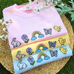 Embroidered Spring Icons Comfort Colors Shirt, Easter Bunny Embroidered Shirt, Flower Rainbow Butterfly Chick Shirt, Cute Spring Shirt, Trendy Easter Shirt