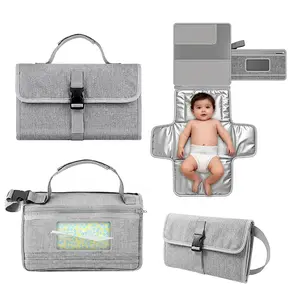 Portable Diaper Changing Pad - Changing Pad Portable with Wipes Pocket, Waterproof Diaper Changing Mat, Baby Essentials For New Born Portable Changing Pad for Baby, Newborn Gift（Grey）