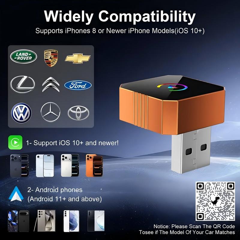 Wireless Carplay 2026 Mini Orange Blue Silver Cube Pro 3.0 Wireless CarPlay ,iPhone/ Android Auto Adapter – Plug & Play, Fast Auto-Reconnect
