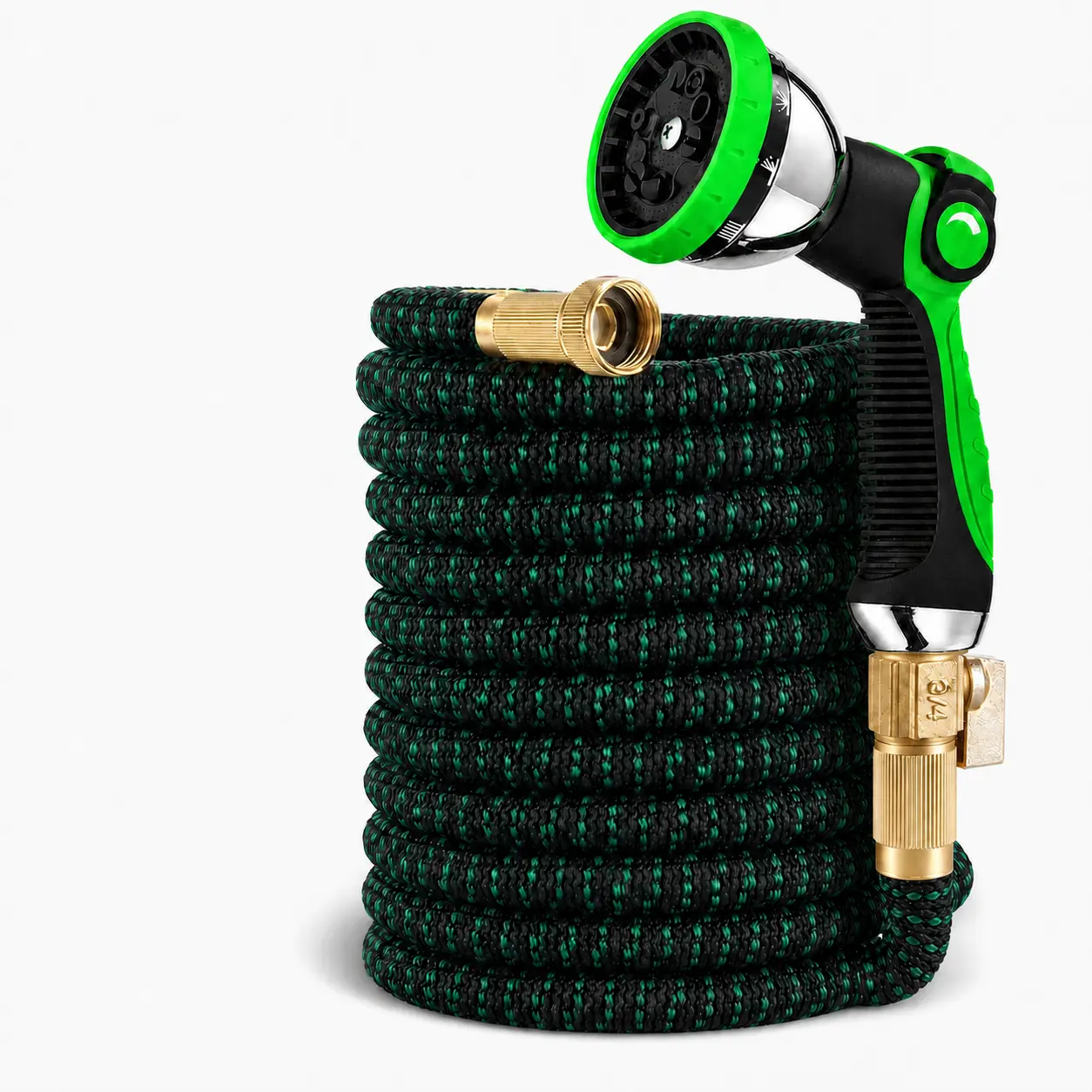 Garden Hose 100FT, Expandable Water Hose with Extra-Strong Brass Connector,10 Function Spray Nozzle, Flexible Hose with Enhanced Fabric Durable Green Hose