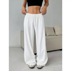 Soft and Comfortable Women's Casual Sweatpants - Loose Fit, Drawstring Waist, Solid Color, Machine Washable Loose White Women's Bottoms