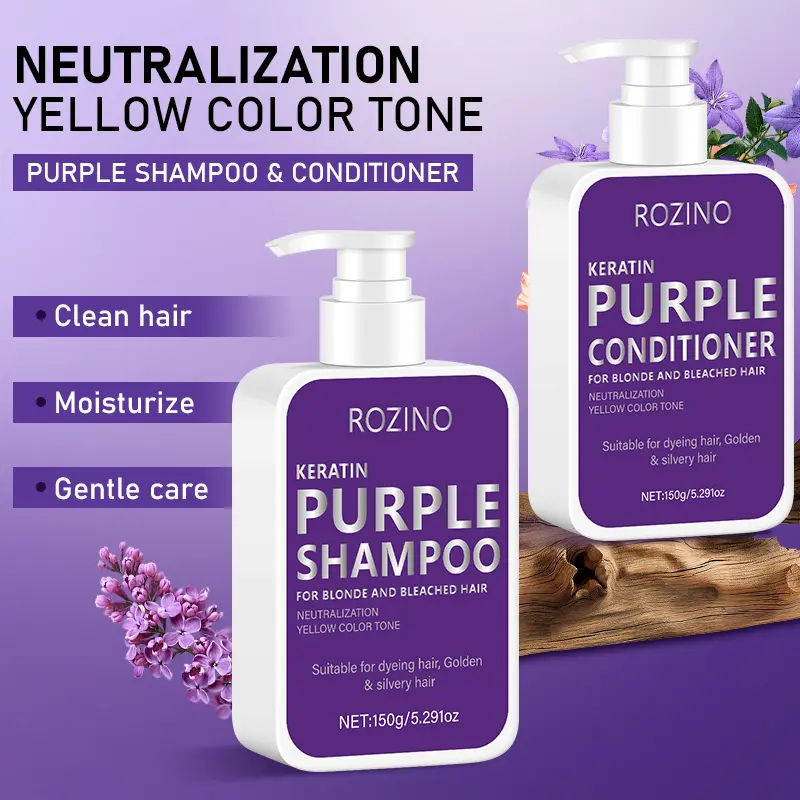 Rozino Violet Shampoo & Conditioner Set, Haircare Cleanser for Blonde & Bleached Hair - Gentle Cleaning, Soothing, Moisturizes, Neutralizes Yellow Color Tone