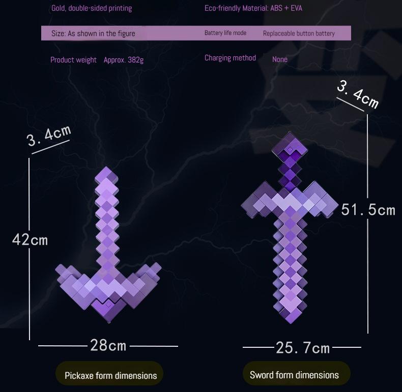 2 in 1 Sword & Pickaxe Transforming Toy with Game-Inspired Light & Sound Effects for Kids Colorful Telescopic Lightsaber