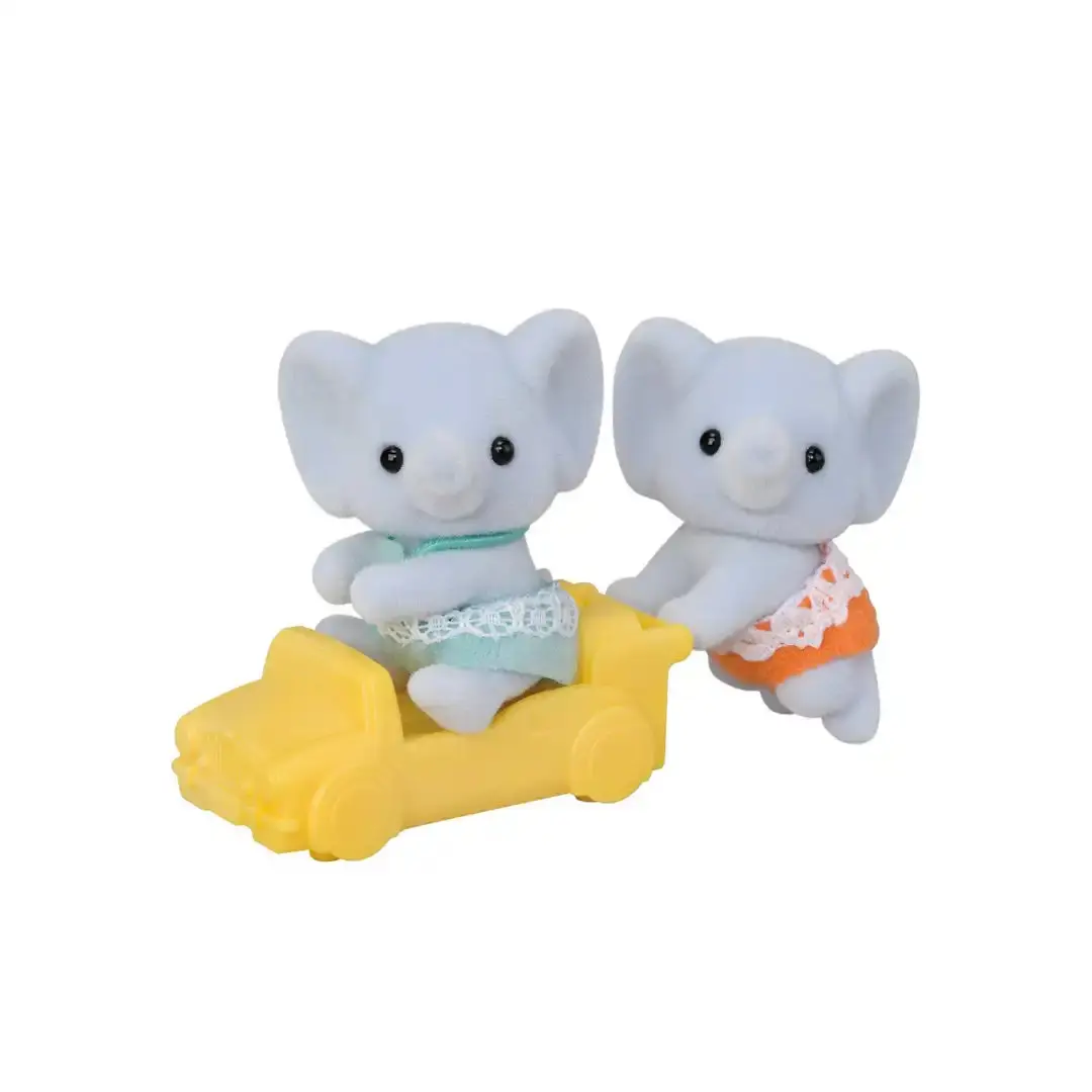 Calico Critters Elephant Twins Plushies (CC2241) - Epoch Cute Collectibles, Imaginative Stuffed Toys for 3-4 Years, Compatible with Connectable Pushcarts, Ideal for Display