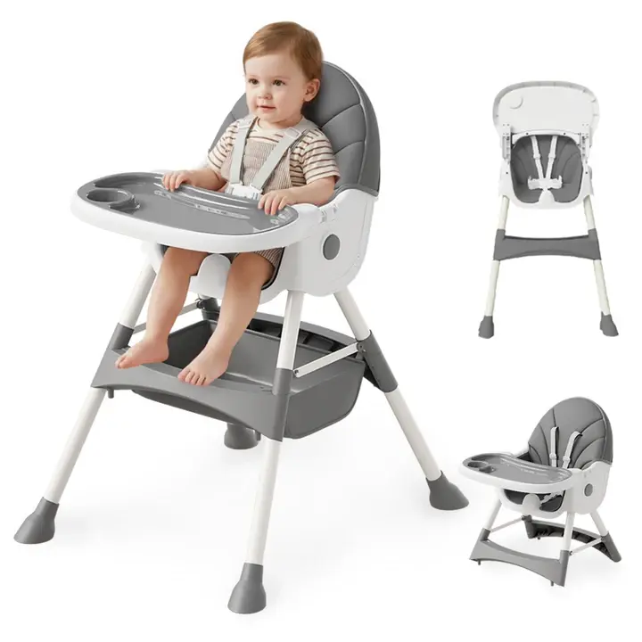 Convertible Baby High Chair with Adjustable Height, Adjustable Safety Harness, Removable Tray, Stain-Resistant Leather Seat, Stable and Durable Design, #SummerVibes
