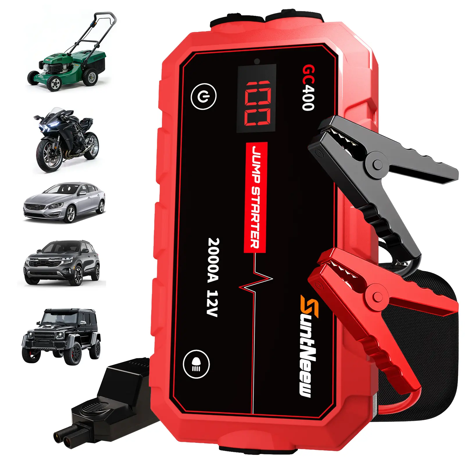 SuntNeew GC400 20000mAh High-Capacity Multi-Function Car Jump Starter - 3-in-1 Booster, Jump + Charge Device with Cells, Portable Winter Emergency Power Bank, Jumper Box, Emergency Light & USB Charging