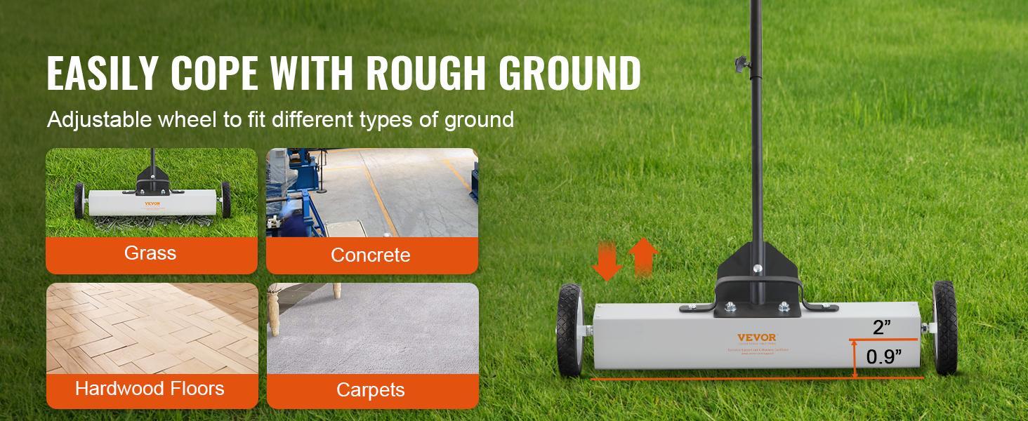 VEVOR 50Lbs Rolling Magnetic Sweeper with Wheels, Push-Type Magnetic Pick Up Sweeper, 24-inch Large Magnet Pickup Lawn Sweeper with Telescoping Handle, Easy Cleanup of Workshop Garage Yard
