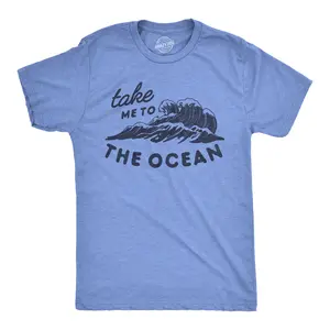 Mens Take Me to The Ocean T Shirt Cute Beach Vacation Tee Mens Funny T Shirts Cool Vintage Fashion T-Shirt Gift Classic Menswear Funny Summer Short Sleeve Novelty Tees for Guys Light Blue