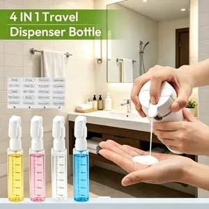 4 in 1 Travel Dispenser Bottle - TSA Approved 30ml×4 Rotatable Pump Toiletry Container with 4 Independent Leakproof Refillable Compartments for Cosmetic, Lotion, Shampoo - Home Organizer for Travel, Gym