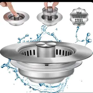 Upgraded 3 in 1 Kitchen Sink Drain Strainer - Stainless Steel Sink Stopper, Anti-Clogging Sink Food Catcher Basket,for US Standard 3 1/2 inch Drain