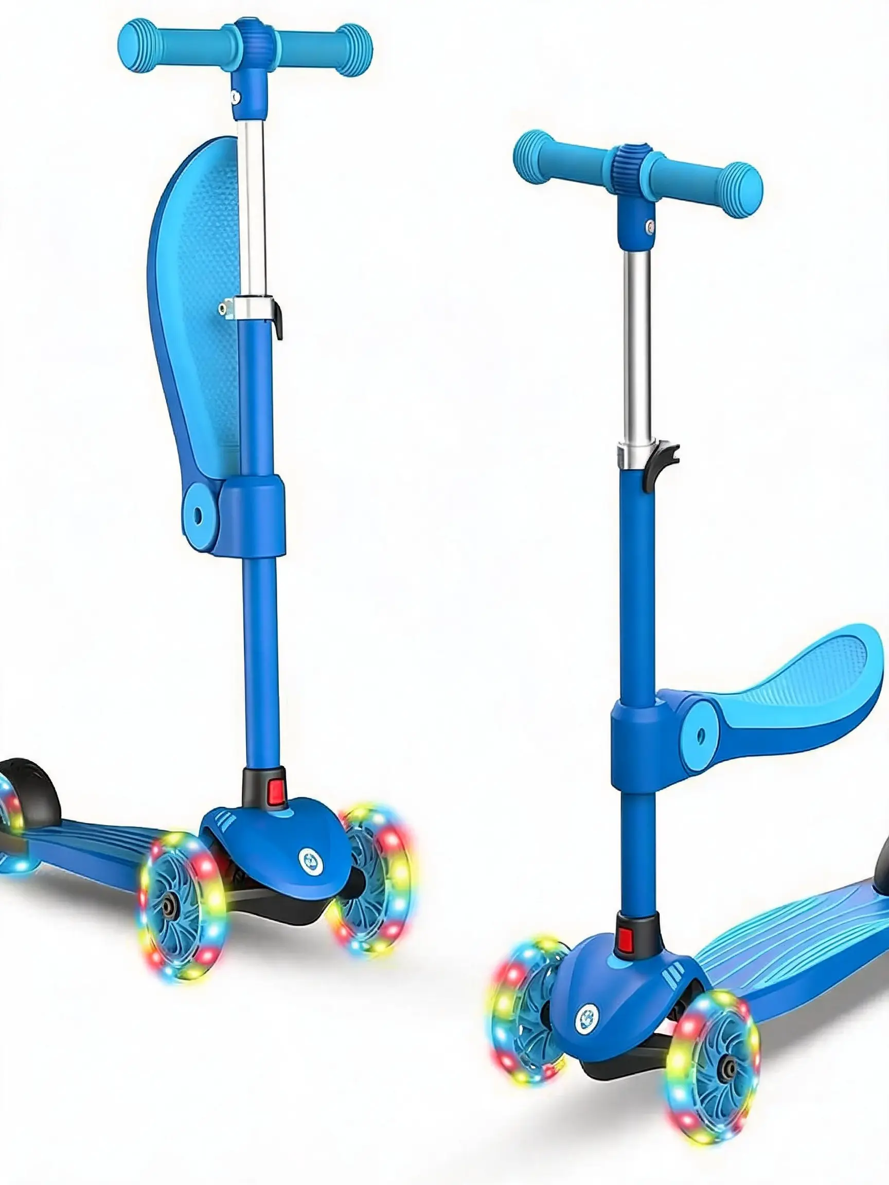 3-in-1 Kids Outdoor Play Scooter for Toddlers Ages 2-8, Foldable Lean-to-Steer Scooter with Flip Seat, Rainbow LED Light-Up Wheels for Boys & Girls