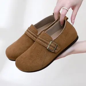 Women’s Faux Suede Hook-and-Eye Flat Shoes with Soft Comfort Sole for Daily Commuting and Versatile Wear