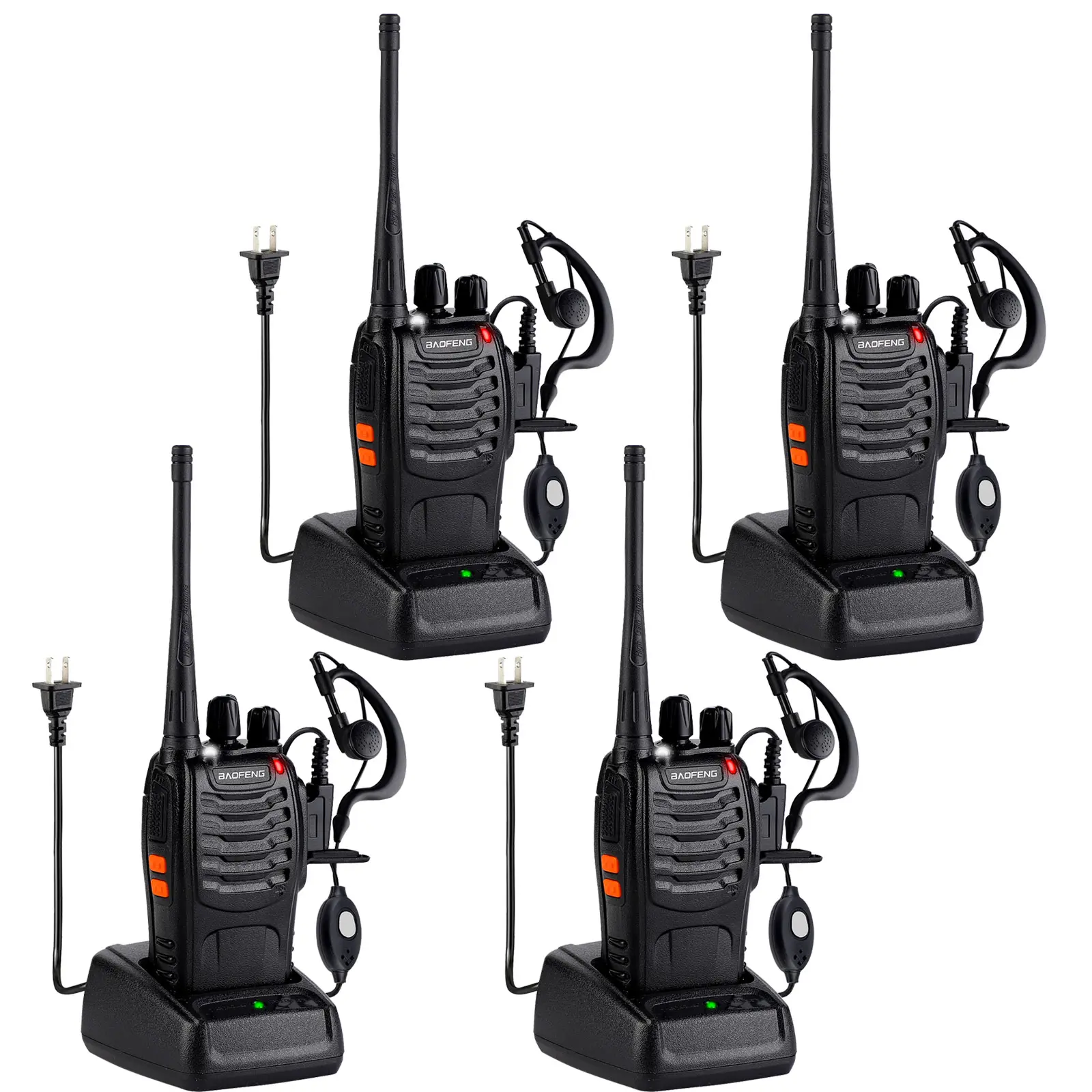 Baofeng 888S Portable Walkie Talkies (4 Pack) UHF Wireless Radio Kit, 2-Way Rechargeable Handheld Radios with Remote Charging, Earpieces, Flashlight, Li-ion Battery for Hiking, Camping, Portable Walkie Talkie, Two Way Radios