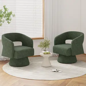 Swivel Barrel Accent Chair, Oversized Chenille Upholstered Round Swivel Chairs, Modern Luxury 360° Living Room Vanity Chair for Bedroom, Office & Living Room