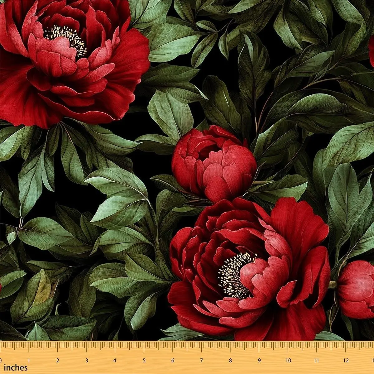 Feelyou Retro Red Floral Print Polyester Medium Weight Flannel Fabric by the Yard - Soft, Waterproof, Non-Stretchy for Home Decor, Retro Look Projects, Sewing Supplies