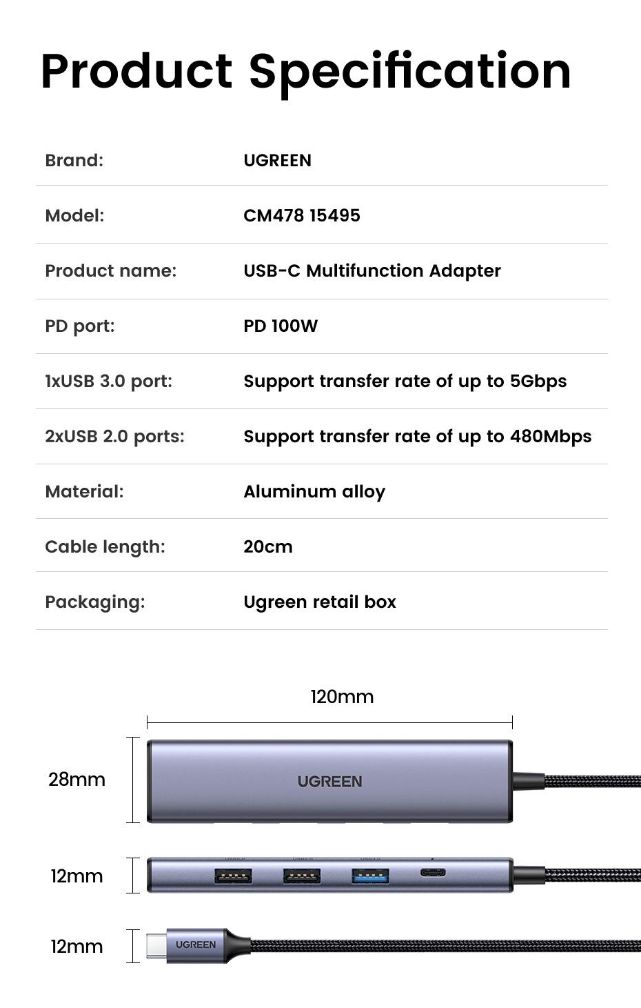 UGREEN USB C Hub 5 in 1 Multiport Adapter Revodok 105 4K HDMI, 100W Power Delivery, 3 USB-A Data Ports, USB C Dongle for MacBook Pro/Air, iPad Pro, iMac, iPhone 16 Pro/Pro Max, XPS, Thinkpad（HDMI Cable Not Included),Tiktokshopstockup