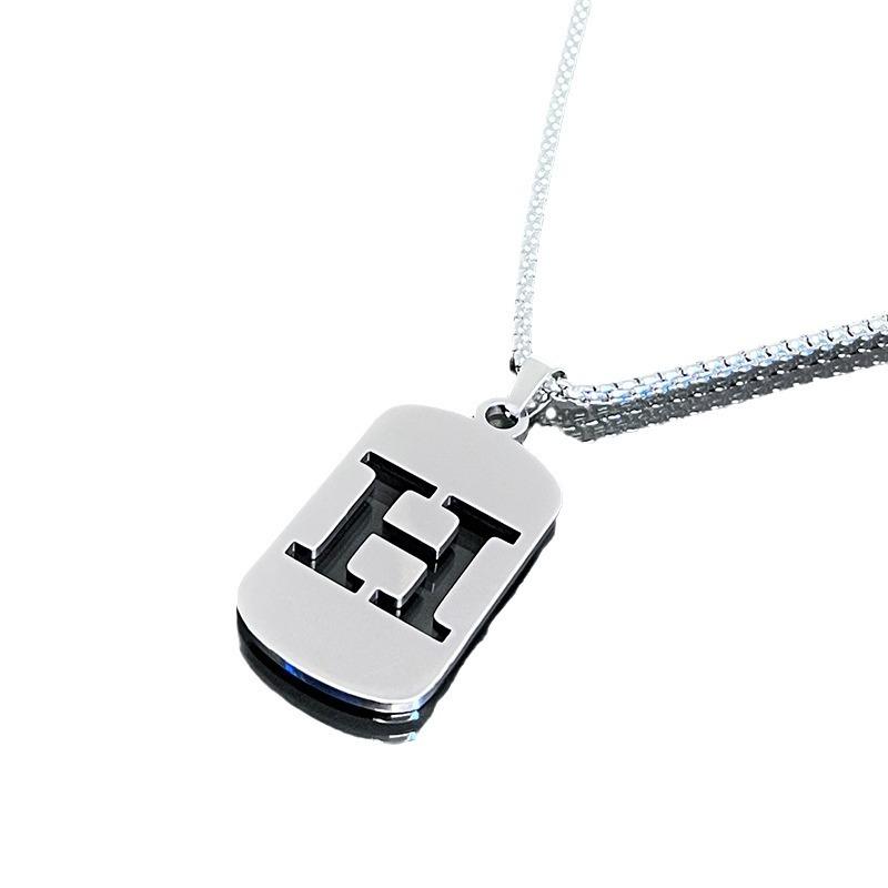 Cool Men's Jewelry Stainless Steel Initial Necklace for Men Hip Hop Geometric Pendant with A-Z Letter Pendant Chain for Friends Gifts Holiday Gifts
